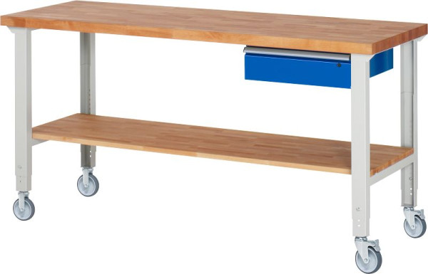 Etabli mobile RAU (réglable en hauteur) 7001A7, 2000x700x950-1000mm, 2 roulettes fixes et roulettes pivotantes chacune, 05-7001A7-207B4H22.11