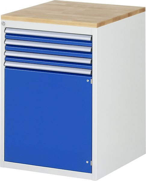 Armoire à tiroirs RAU série 7000, L580xP650xH825mm, tiroirs : 3xH60mm, porte battante H540mm, plan de travail en hêtre massif, 03-L5.6AR-B.11