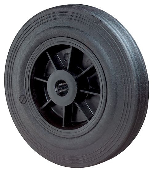 Roue en caoutchouc BS Wheels, largeur de roue 37,5 mm, Ø de roue 125 mm, capacité de charge 100 kg, bande de roulement en caoutchouc noir, corps de roue en plastique, roulement à rouleaux, B45.125