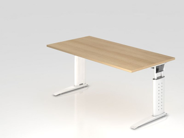 Bureau Hammerbacher pied C 160x80cm chêne/blanc, hauteur de travail 68-86 cm réglable, VUS16/E/W