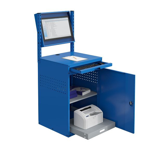 Meuble informatique SOFAME MODULINFO L695 x P 660 x H 1005 avec caisson moniteur inclinable et tablette coulissante, bleu ciel RAL 5015, W040010029BIGC