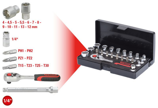KS Tools Jeu de clés à douilles 1/4", 23 pièces, 911.0623