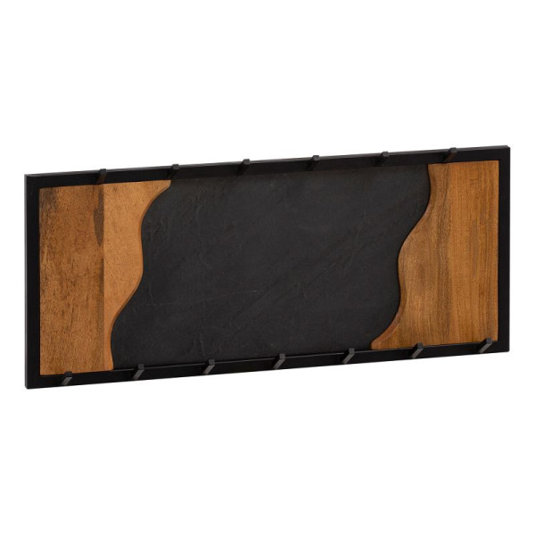 Porte-manteau mural Wohnling Manguier bois massif / aspect pierre 80x36x6 cm, porte-manteau pour vestes, écharpes et chapeaux, porte-manteau de couloir avec motif vagues, WL6.772