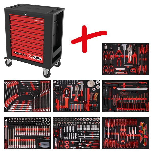 KS Tools PERFORMANCEplus set de dessertes d'atelier P15, avec 397 outils et 7 tiroirs, 815.7397