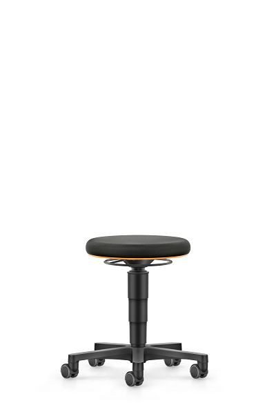 tabouret bimos Allround à roulettes, tissu noir, hauteur d'assise 450-650 mm, anneau de couleur orange, 9463-6801-3279
