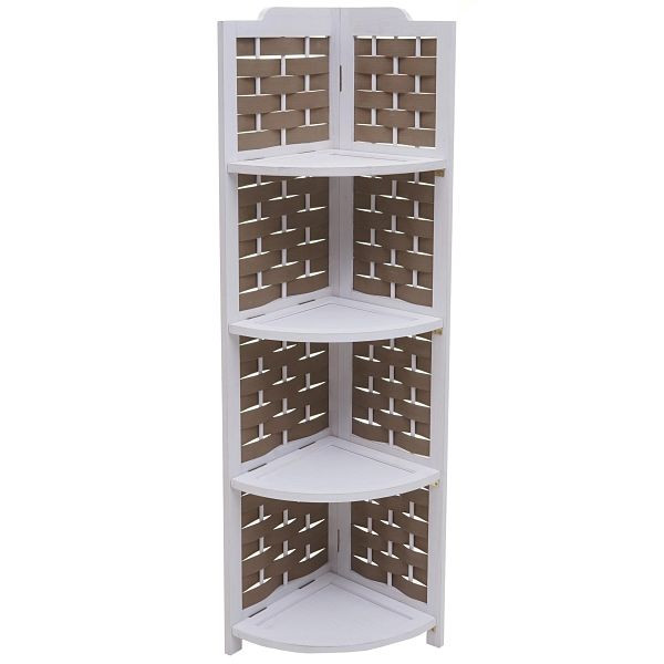 Étagère d'angle Mendler HWC-K85, étagère de support d'étagère, étagères pliables 4, bois de paulownia 110cm, blanc, tresse marron, 97656