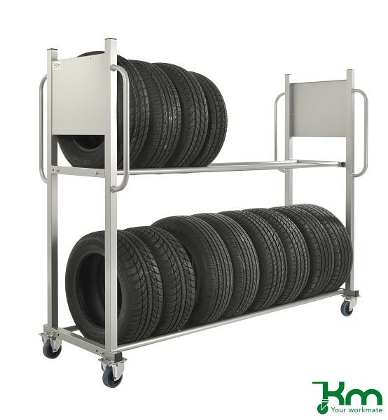Chariot de transport de pneus Kongamek, gris, 2 roulettes fixes 2 roulettes pivotantes avec freins, capacité de charge 300 kg, KMD3B