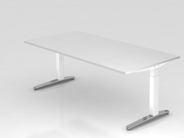 Bureau Hammerbacher pied C 200x100cm blanc/blanc (poli), forme rectangulaire, VXB2E/W/WC