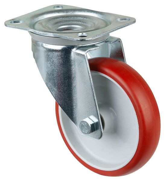 Rouleau de transport BS rollers, largeur de roue 35 mm, roue Ø 150 mm, capacité de charge 240 kg, polyuréthane rouge, corps de roue en plastique, roulement à rouleaux, plaque, L400.B31.150
