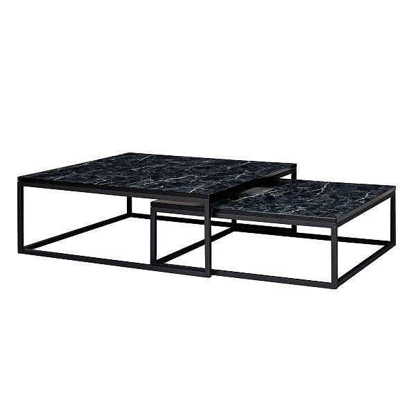 Wohnling Design - Lot de 2 tables basses carrées aspect marbre noir, WL6.235