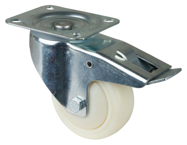 Rouleau de transport BS rollers avec frein, largeur 50 mm, Ø125 mm, jusqu'à 300 kg, bande de roulement/corps de roue en plastique, roulements à billes, LSS420.B15.126