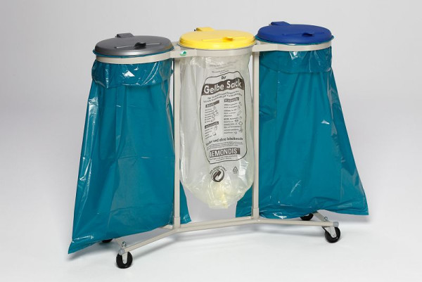 VAR WS triple poubelle, mobile (4 rouleaux), couvercle plastique jaune, bleu, argent, gris clair, 1660