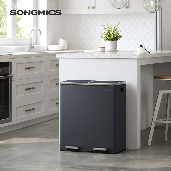 SONGMICS poubelle 60 litres (2 x 30 L) grise, LTB60GS