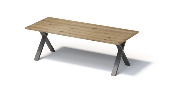Bisley Fortis Table Regular, 2600 x 1000 mm, bord droit, surface huilée, cadre en X, surface: naturel / couleur du cadre: acier brillant, F2610XP303