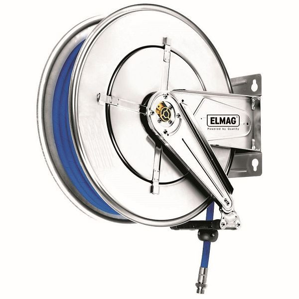 ELMAG enrouleur de tuyau industriel en acier inoxydable '544/23' pour air comprimé et eau 130°C, 15 m, 1', 100 bar, 43535