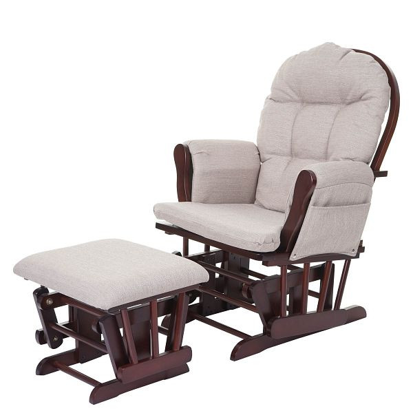 Chaise de relaxation Mendler HWC-C76, chaise à bascule avec tabouret, tissu/textile, gris crème, structure marron, 61722