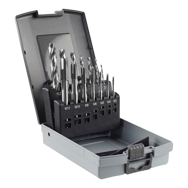 GSR jeu de tarauds machine 14 pièces forme C/RSP 35° HSSE M3 - M12 avec forets hélicoïdaux, 08403018