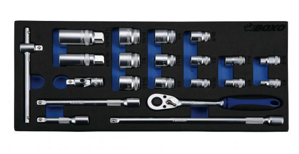 Jeu de douilles Boxo 3/8" SAE en mousse, 21 pièces, UE : 5 pièces, BX002S-2