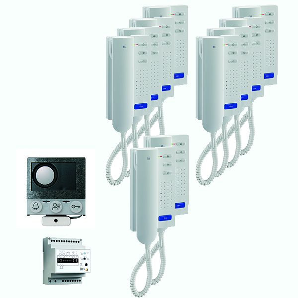 TCS audio:pack installation pour 10 unités résidentielles, avec haut-parleur intégré ASI12000 + 10x interphone ISH3030 + centrale BVS20, PAIH100/004