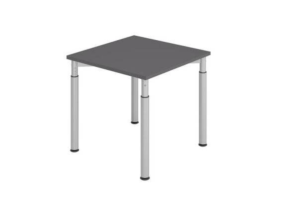 Bureau Hammerbacher YS08, 80 x 80 cm, plateau : graphite, épaisseur 25 mm, chant épais en ABS, forme rectangulaire, argent, VYS08/G/S