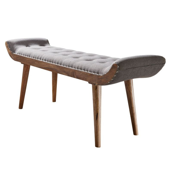Banc Wohnling en tissu / banc en bois massif gris 125x51x38 cm design Chesterfield, WL6.013