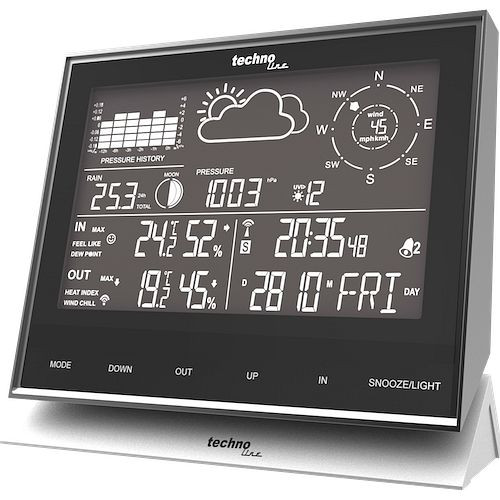 Centrale météo Technoline, radio-réveil DCF-77 avec possibilité de réglage manuel, dimensions : 138 x 153 x 53 mm, WS 1700