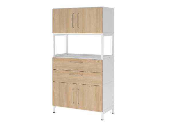 Armoire combinée Hammerbacher, 4OH, base, blanc/chêne, VFW48K7RU/W/E/BS