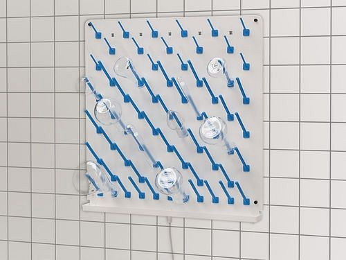 Égouttoir DENIOS pour cuves de laboratoire, 600 x 600 mm, pour montage mural, sans caniveau, avec 71 tiges de fixation, 309821