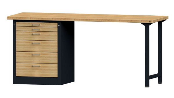 Établis ANKE Établi combiné, modèle 832 VH, 2000 x 700 x 890 mm, RAL 7016/hêtre, BMP 40 mm, 420.161
