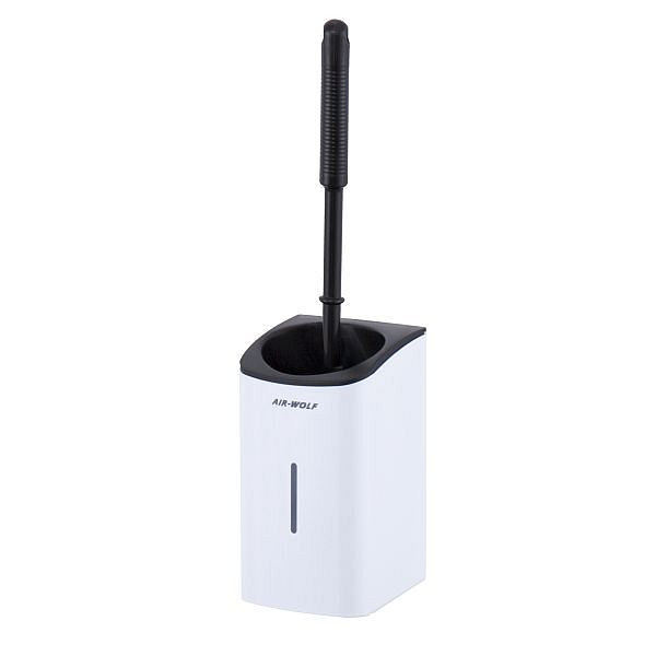 Porte-brosse WC Air Wolf, série Alpha, H x L x P : 185 x 100 x 113 mm (sans manche), acier inoxydable blanc, 60-130