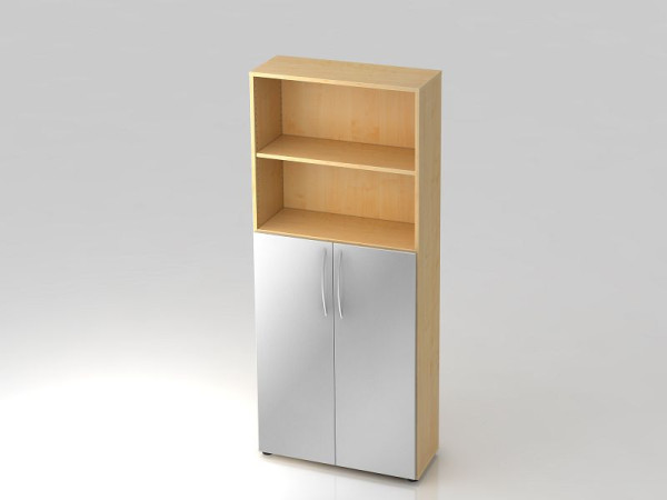 Étagère Hammerbacher 5OH, portes 3OH en bas, poignée cintrée érable/argent, 80x34,6x188 cm (LxPxH), V4770/3/S/BM
