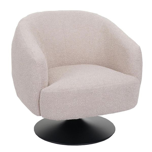 Chaise longue Mendler HWC-J76, chaise de cocktail chaise pivotante, métal en tissu bouclé, beige crème, 83069