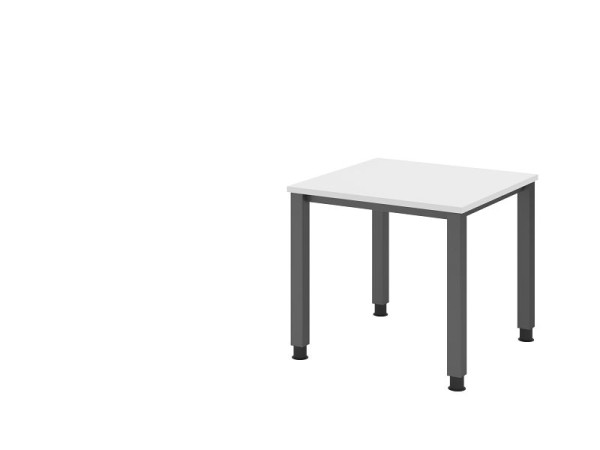 Bureau Hammerbacher QS08, 80 x 80 cm, plateau : blanc, épaisseur 25 mm, structure à 4 pieds en graphite (similaire à RAL 7012), hauteur de travail 68-83,5 cm, VQS08/W/G