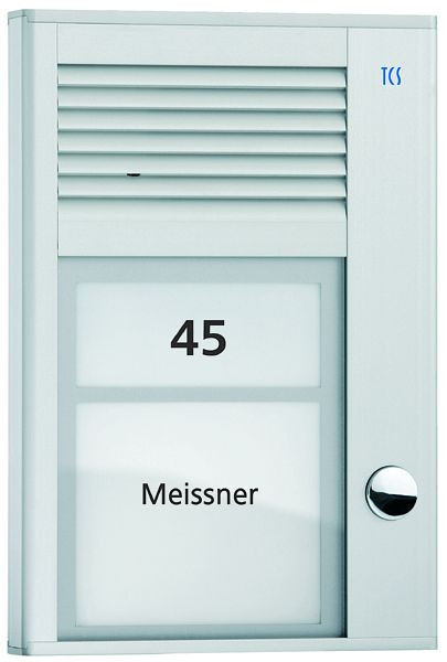 TCS système de commande de porte audio station extérieure série PAK 1 bouton de sonnerie (aligné à droite), argent monté en surface, PAK01-EN