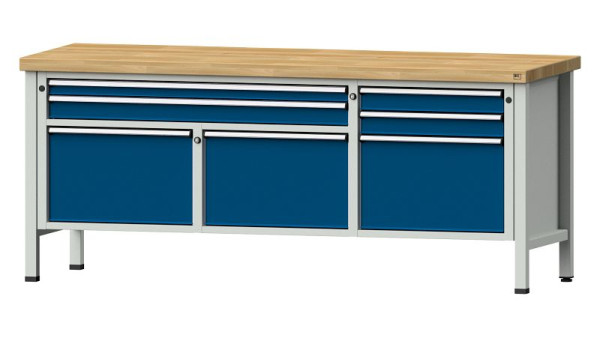 Établis ANKE Établi en caisson, modèle 281 V, 2000 x 700 x 850 mm, RAL 7035/5010, BMP 50 mm, 304.518