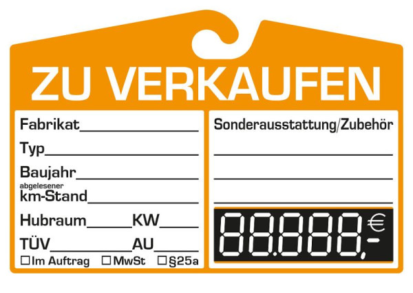 Panneau de vente Eichner à fixer sur le rétroviseur intérieur, orange, champ de prix : numérique, UE : 25 pièces, 9220-00100