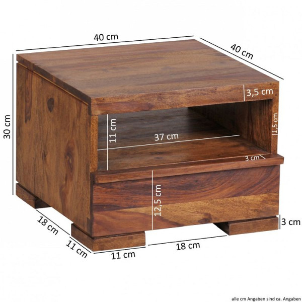 Wohnling table de chevet MUMBAI bois de Sesham massif 30 cm 1 tiroir étagère style maison de campagne bois véritable, WL1.519