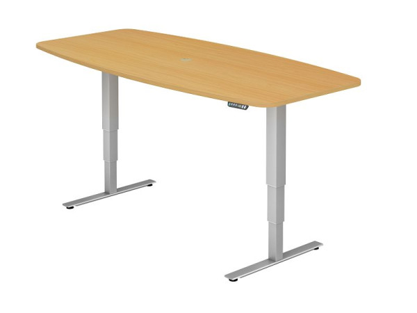 Table de conférence Hammerbacher avec interrupteur mémoire, hêtre, en forme de tonneau, avec 1 sortie de câble 8 cm, VXDSM22/6/S