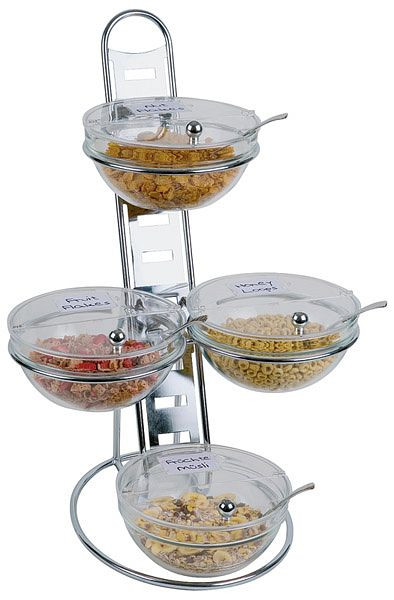 Echelle de buffet APS, 3 marches, 39 x 31 cm, hauteur : 66 cm, métal, chromé, 12 éléments, 4 bols en verre Ø 23 cm, 4 couvercles de protection, pliable, 11598