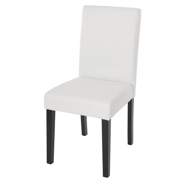 Chaise de salle à manger Mendler Littau, chaise de cuisine, similicuir, blanc mat, pieds foncés, 74394