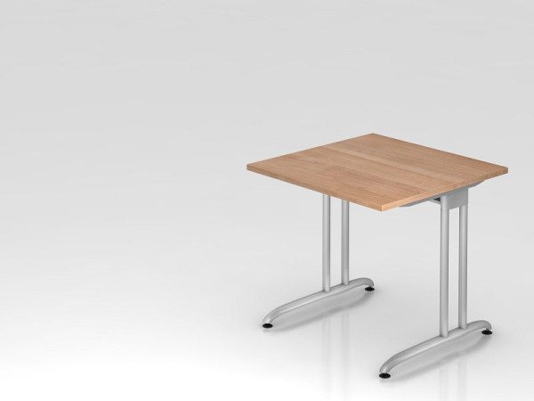 Bureau Hammerbacher pied C 80x80cm noyer, chemin de câbles horizontal, hauteur de travail 72 cm, VBS08/N/S