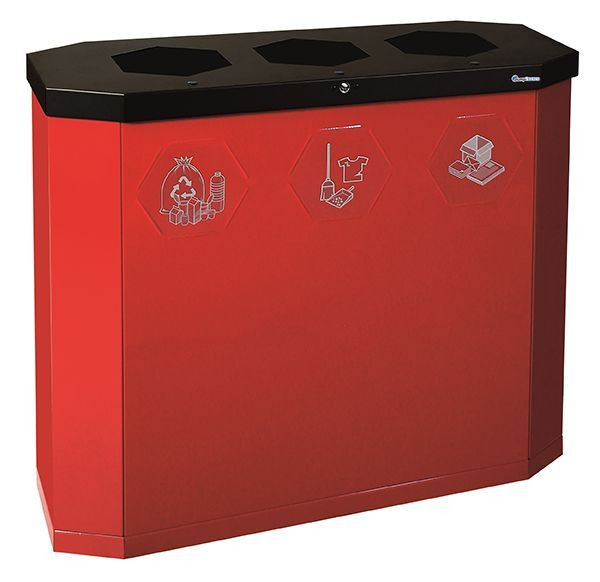 Blunt Sixco 3 station de recyclage intelligente-3 compartiments, 3 x 45 litres, rouge rubis RAL 3003, dimensions : 830x950x355 mm (HxLxP), 565-135-02