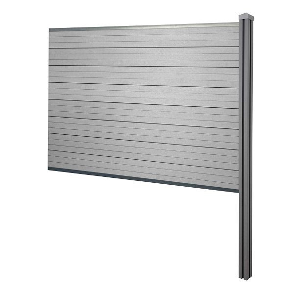 Mendler Brise-vue WPC Sarthe, clôture coupe-vent, poteau WPC à bétonner, élément d'extension, 188cm gris, 64890+76231+76234+76255