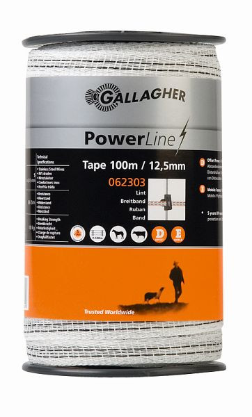 Gallagher PowerLine haut débit 12,5 mm 100 m blanc, 062303