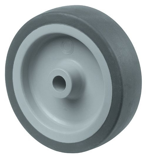 Roulettes BS roue en caoutchouc, largeur de roue 24 mm, roue Ø 100 mm, capacité de charge 55 kg, bande de roulement en caoutchouc gris, corps de roue en plastique, palier lisse, lot de 8, A80.100