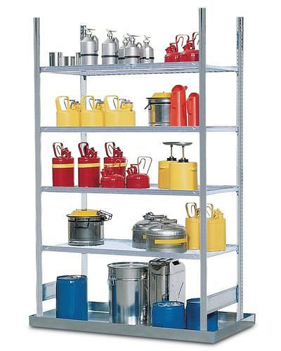 Rack pour matières dangereuses DENIOS GRB 1360 pour matières inflammables, 1 bac de fond galvanisé et 4 grilles galvanisées, unité complémentaire, 199-721