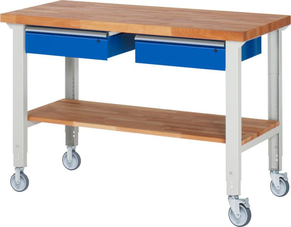 Etabli mobile RAU (réglable en hauteur) 7002A7, 1500x700x950-1000mm, 2 roulettes fixes et roulettes pivotantes chacune, 05-7002A7-157B4H22.11