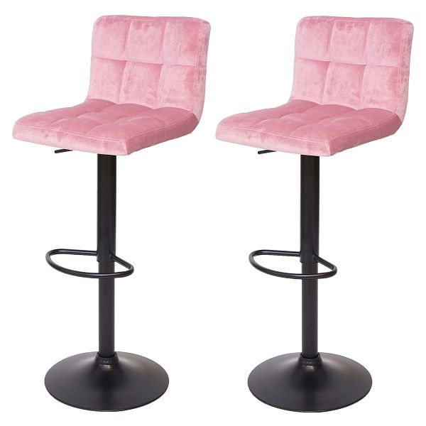 Ensemble de 2 tabourets de bar Mendler HWC-G87, tabouret de comptoir, tabouret de bar, réglable en hauteur, velours rose, pied noir, 72239