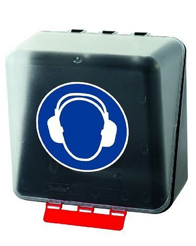 Boîte midi DENIOS pour ranger les protections auditives, transparente, 116-485