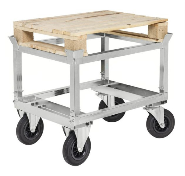 Kongamek Transpalette galvanisé avec porte-palette, 2 roulettes fixes et 2 pivotantes en caoutchouc plein, avec frein, 846x646x704 mm, KM222-EPHB